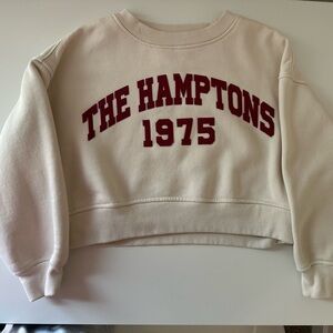 Cream Cropped Sweatshirt with Red Print